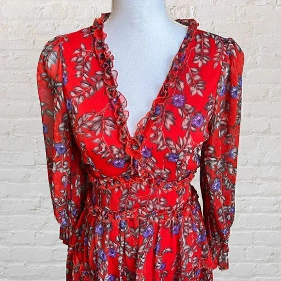 Angel Biba Red Floral Tiered Dress - Picture 2 of 9